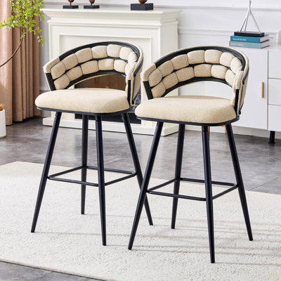 Ensemble de 2 tabourets de bar en velours avec pieds en fer, tabourets de comptoir modernes pour îlot de cuisine
