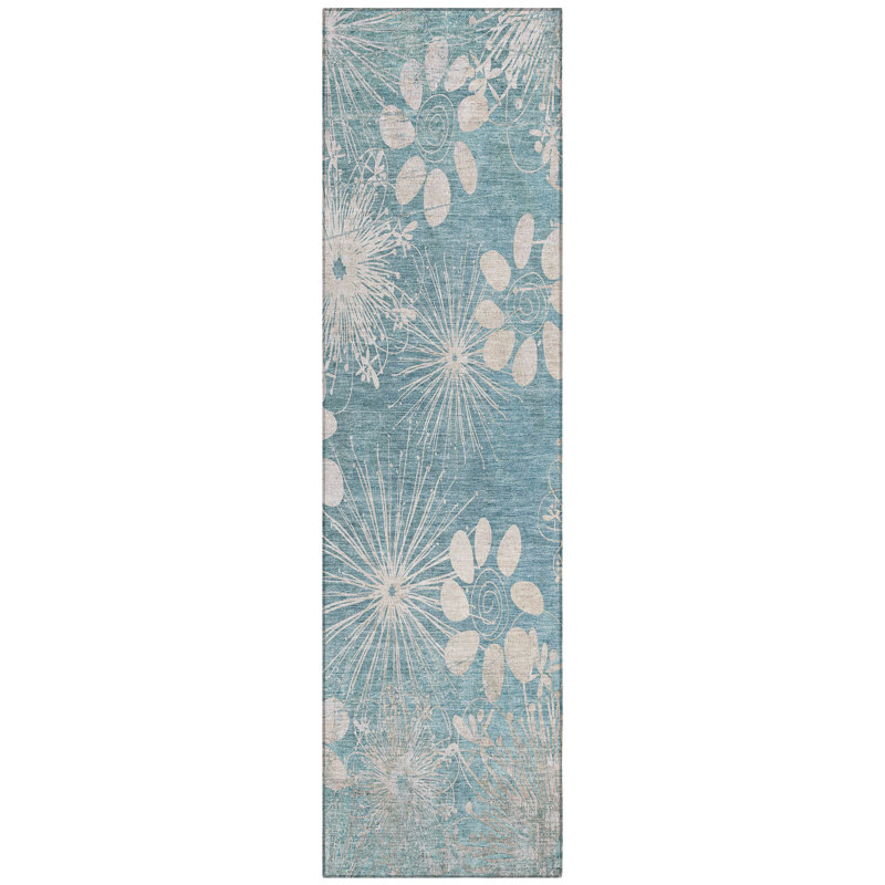 Machine Washable Indoor/Outdoor Kaczor ACN2225 Floral Rug, Runner 2'3" x 7'6"