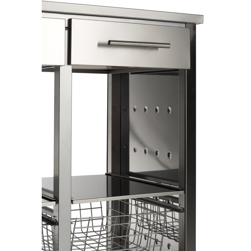 Îlot de cuisine 29 po avec plateau en acier inoxydable Koreen