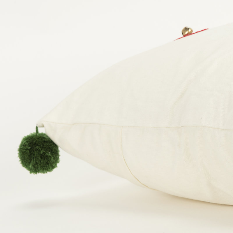 Ivory and Multicolor Embroidered Cotton Holiday Throw Pillow