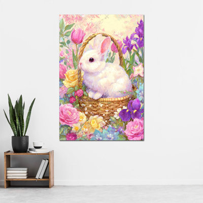 Art mural de lapin de Pâques GUTTATY, décoration murale de photos de lapin de Pâques au printemps, décoration murale de fleurs de lapin et de printemps, impressions de Pâques pour le salon, la chambre à coucher, la chambre d'enfant, la chambre de bébé prête à être suspendue 36 po x 48 po