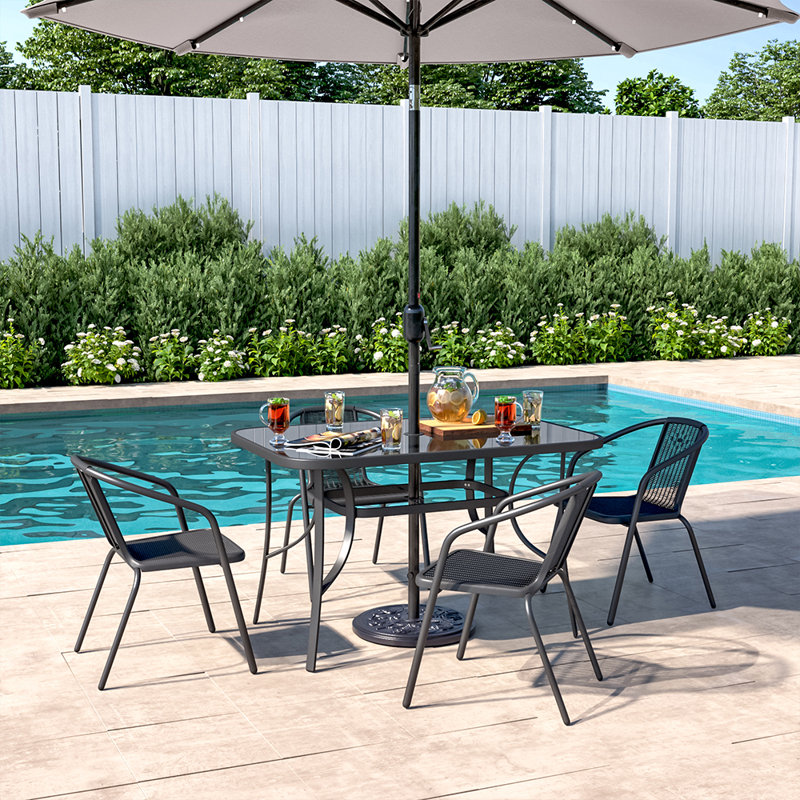 Mclane 4 - Person Patio Dining Set Rectangular Table, 70cm H x 80cm W, Black