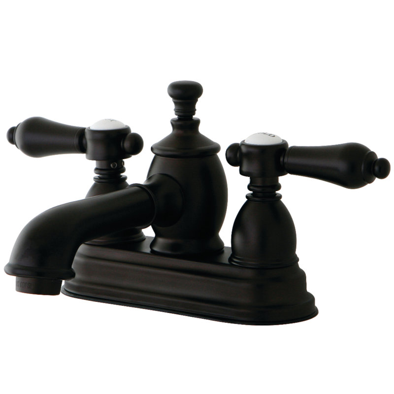 Kingston Brass Heirloom Two-Handle 3-Hole Deck Mount 4" Centerset Bathroom Faucet with Brass Pop-Up, Oil Rubbed Bronze
