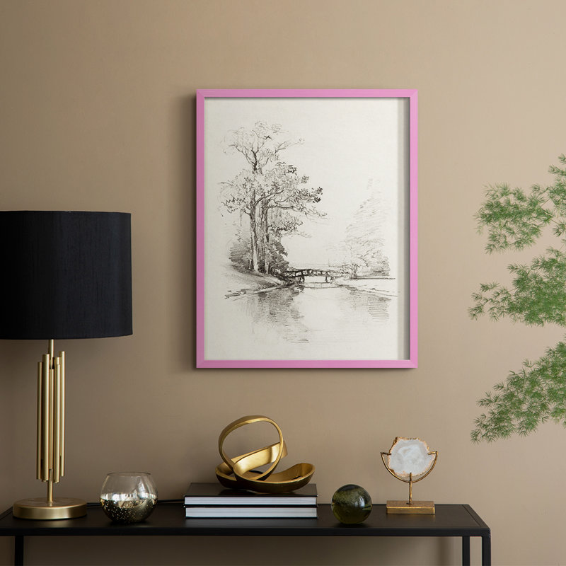 Reproduction encadrée rétro XCV - bois massif, Rose, H 21 po x l 17 po