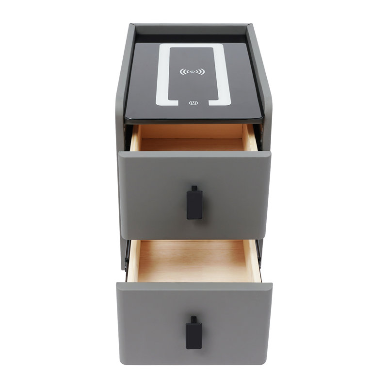 LED Smart Bedside Table Wireless Charging 2 Drawers