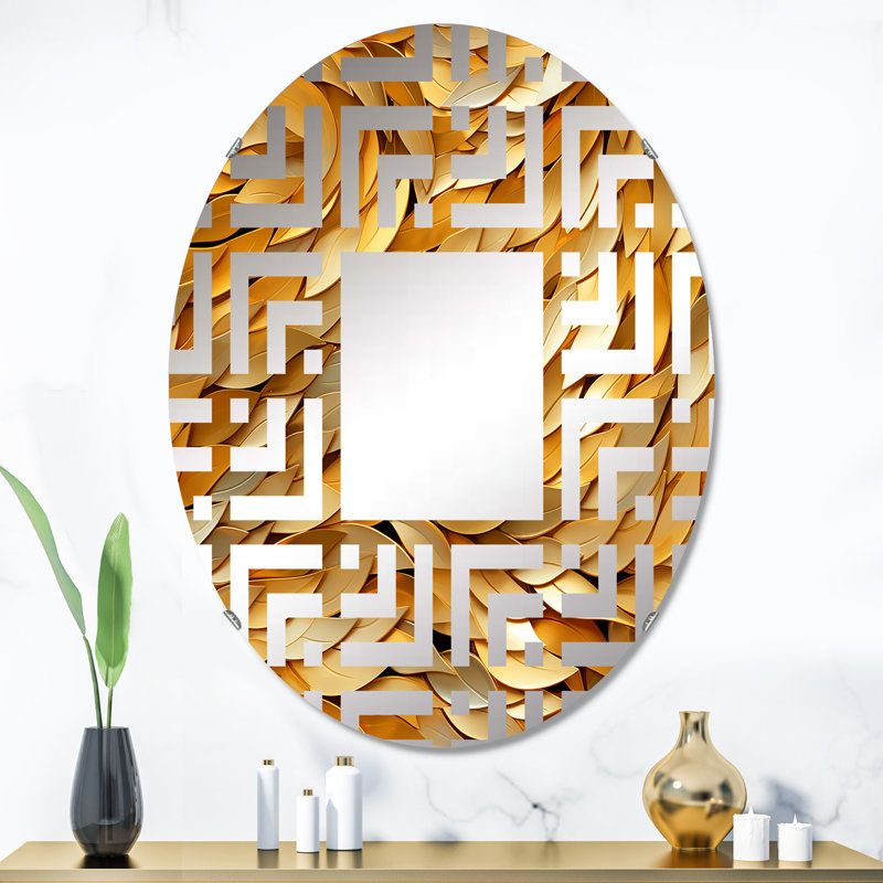 Écailles de poisson dorées - miroir décoratif labyrinthe ovale, L 24 po x H 36 po