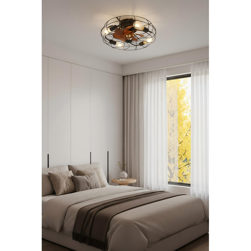 20-inch Retro Industrial Ceiling Fan Light, Flush Mount Ceiling Fan Lamp,vintage Industrial Lighting With Remote Control