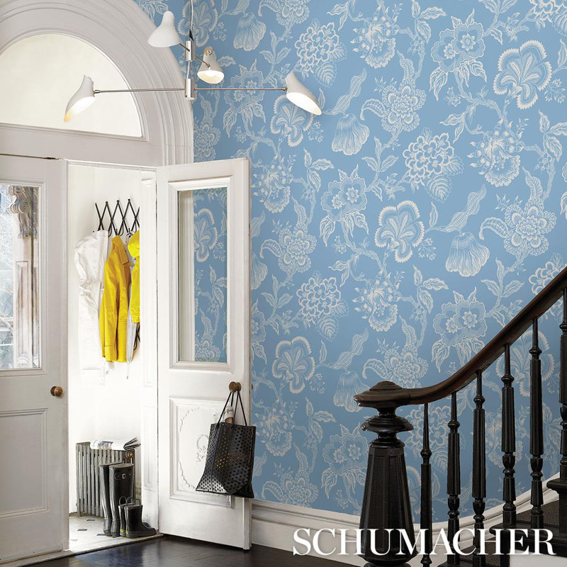 Schumacher x Celerie Kemble Hothouse Flowers Silhouette Wallpaper, Bliss Blue