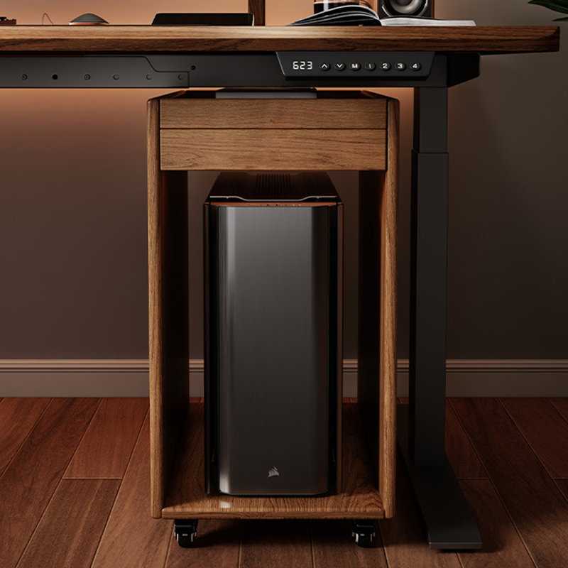 Black&Walnut Rectangular Solid Wood with 2 drawers desk, 47.24" H x 62.99" W x 27.56" D