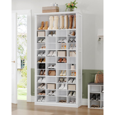 13 Tiers Shoe Storage Cabinet, Tall Shoe Cabinet with Cubby, Wooden Shoes Organizer for Closet, 52 Pairs, Shoes Cubby Organizer for Entryway, Hallway, Bedroom, White