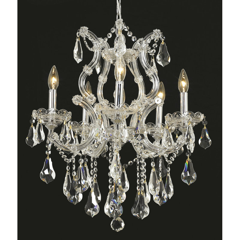 Lustre empire 6 lumières de style bougie Stockard, Chrome / cristal (transparent) / coupe royale