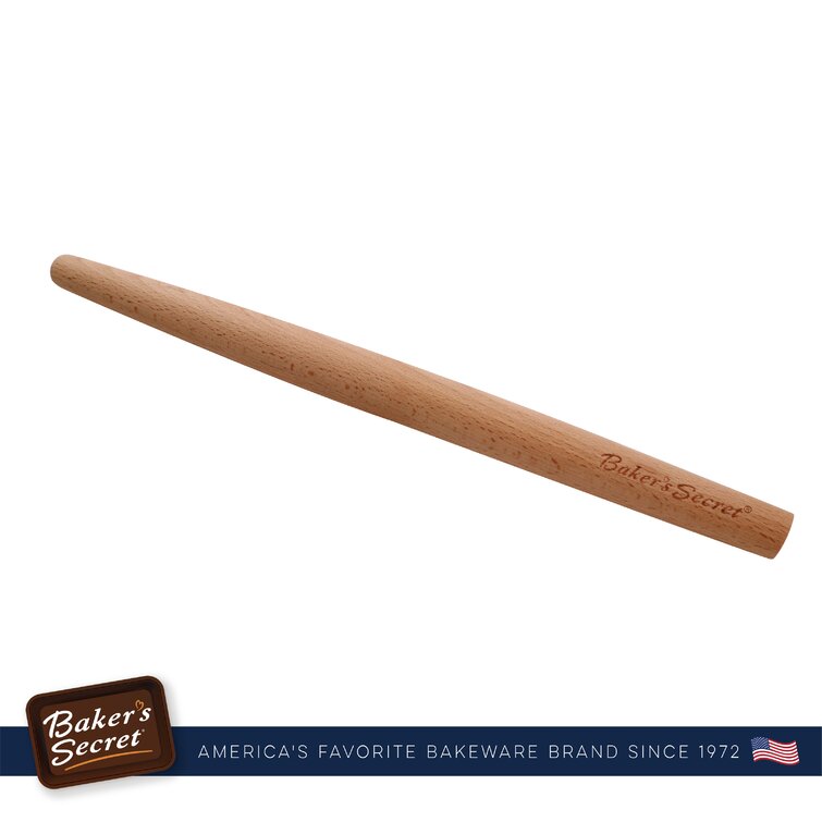 Baker's Secret Kitchen Essentials Beech Wood Lightweight Rolling Pin 19 inch Wooden