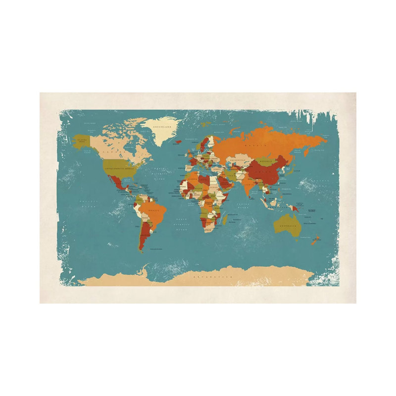 Retro Political Map Of The World IV by Michael Tompsett - Wrapped Canvas Print, 30.48cm H x 45.72cm W x 1.91cm D