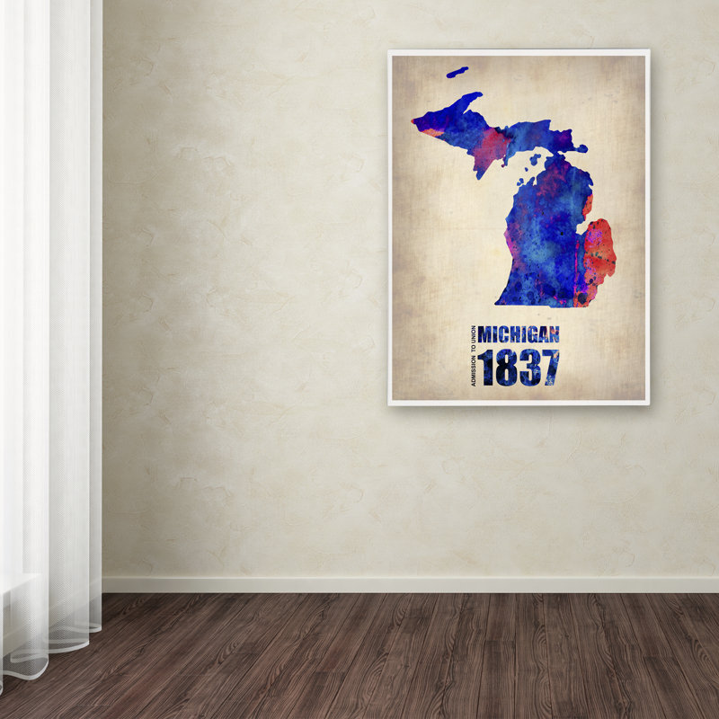 « michigan aquarelle map », impression sur toile tendue, H 24 po x l 18 po x P 2 po