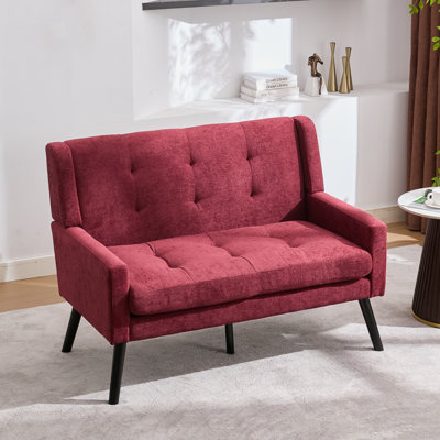 47.24" Wide Tufted Back 2-Seater Accent Chair With High-Density Foam Cushion Premium Linen/Suede Loveseat Sofa For Small Spaces