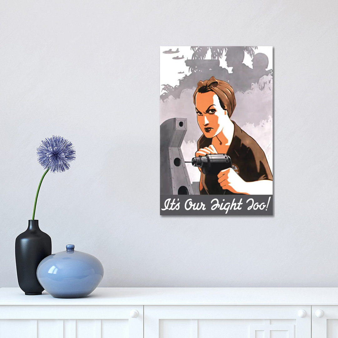 WWII Propaganda Poster Of Rosie The Riveter Operating A Drill by Stocktrek Images - Wrapped Canvas Print
