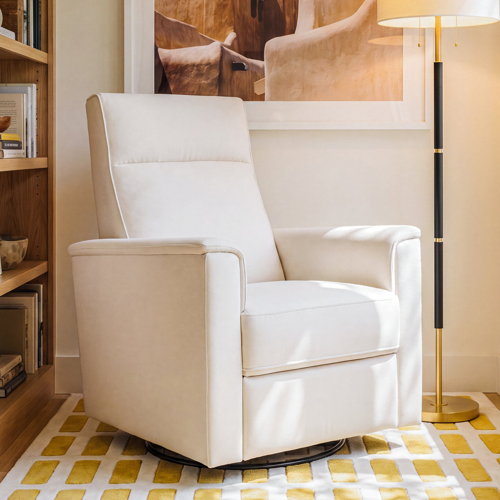 Reclining Nursery Chair, Cream Polyester Blend