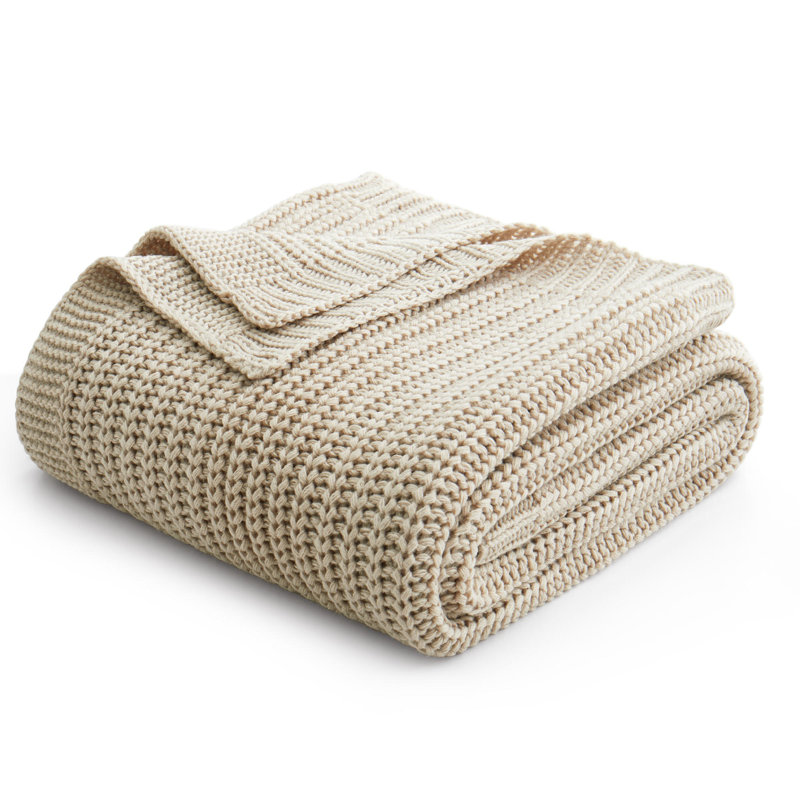 Soft Knitted Throw Blanket – Lightweight Cozy Throw, Decorative Sofa Blanket, 50" x 60", Ivory