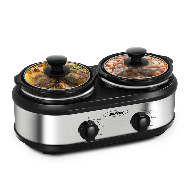Dual Pot Slow Cooker, 2 Pot Small Mini Crock Buffet Server and Warmer Total  2.5