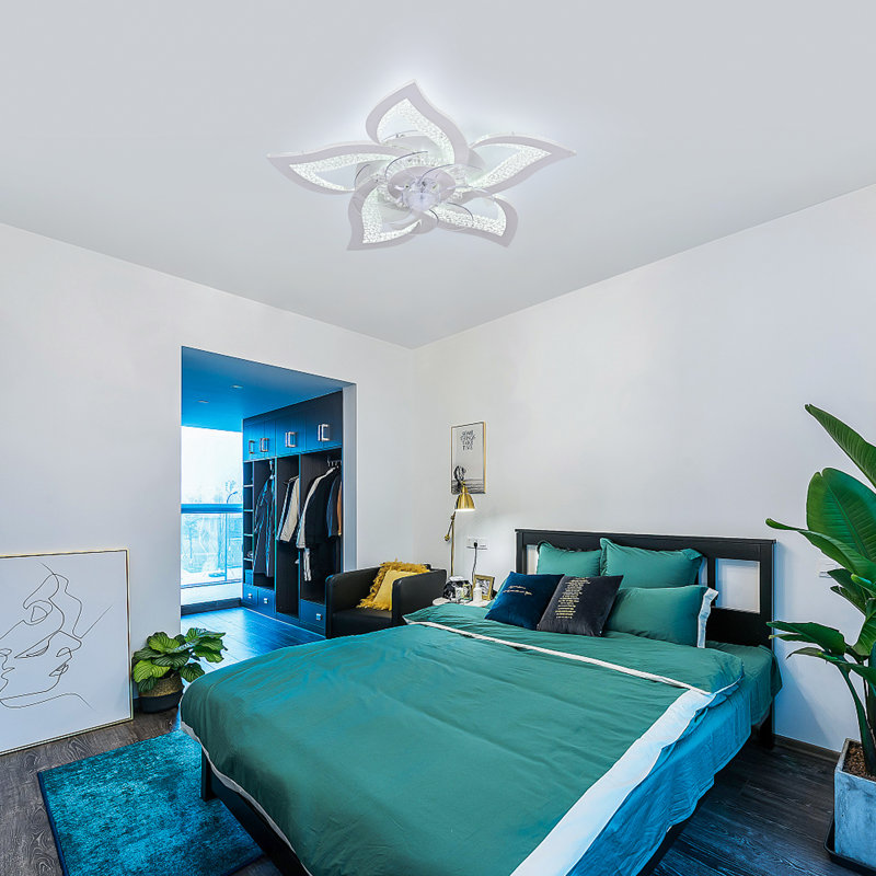 Izzabella 24.6" 7 - Blade LED Dimmable Flush Mount Ceiling Fan with Light and Remote, White Bubble