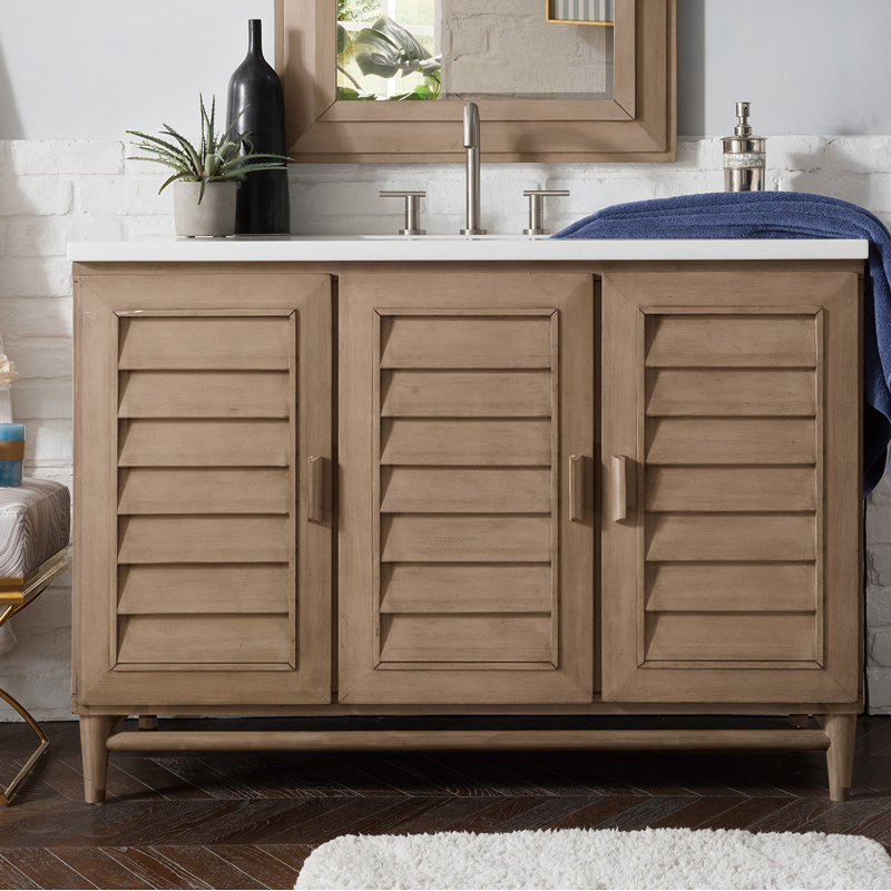Portland 48'' W Single Vanity, Carrara White, Whitewashed Walnut, Widespread