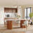 78.7" Stone Kitchen Dining Table for 8 with Solid Wood Legs, Travertine Slab Top, Semi-Circular Stripe Base