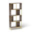 Bibliothèque industrielle à 4 niveaux, structure rustique en bois et métal, tablette asymétrique