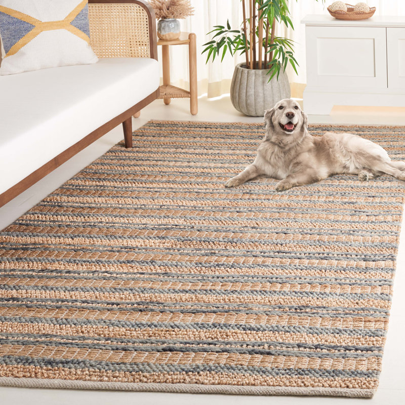 Keyshona Hand Woven Wool/Jute/Cotton Striped Rug in Gray/Brown, Rectangle 5' x 8'