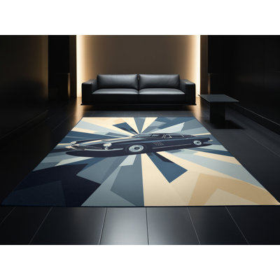 Tapis géométrique beige rétro lavable à la machine Eldred