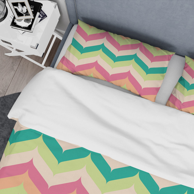 Chevrons multicolores - ensemble de housse de couette abstrait - microfibre de polyester