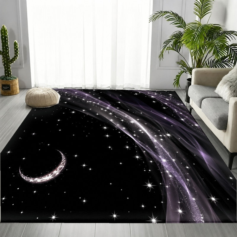 Tapis lavable à la machine avec envers antidérapant Night Sky Starry Moon, Rectangle 9 pi 10 po x 6 pi 7 po (300 x 200 cm)