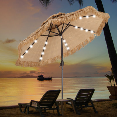 Thatch Umbrella Tiki Bench umbrella With Base&Solar Lights, Sunshade Umbrella with Water-resistant for Bench, Patio,Pool
