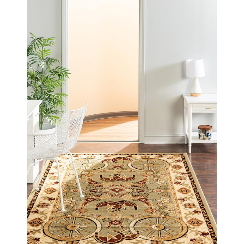 Tapis oriental beige / rouge / brun en polypropylène tissé à la machine Athallia, Rectangle de 10 pi x 14 pi