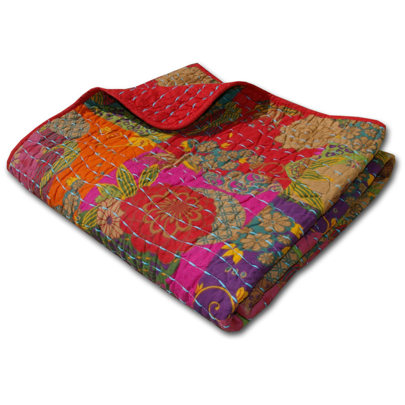 Jewel Tone Floral Cotton Quilted Throw Blanket