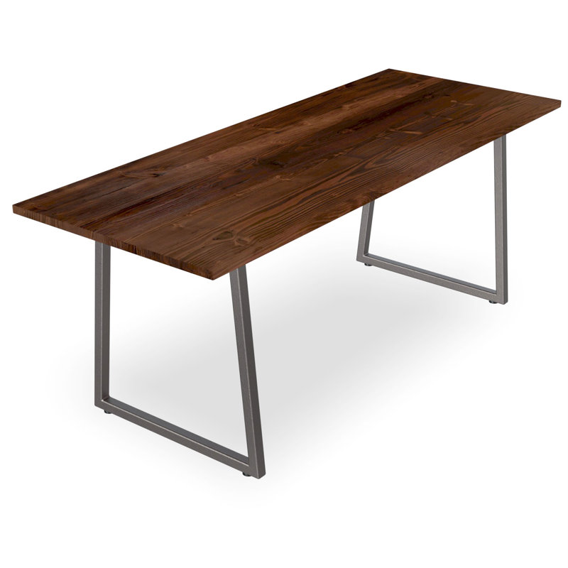 Doron Solid Wood Top Metal Base Dining Table, 42" H x 120" L x 48" W, Chestnut