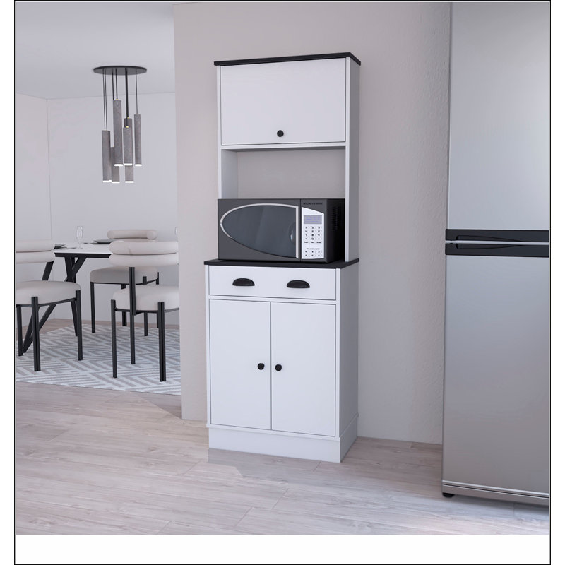White and Black 2-Cabinet Kitchen Pantry, White/Black