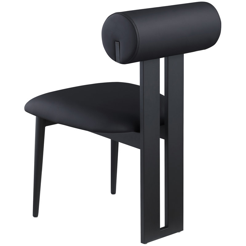Chaise de salle à manger rembourrée Dario, Cuir végétalien noir, Noir mat