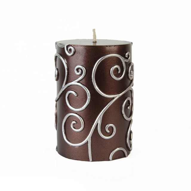 Bougie cylindrique sans parfum à volute, H 4 po x D 3 po, Brun, Ensemble de 12