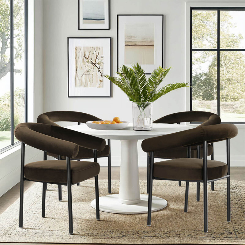 Velvet Upholstered Dining Armchairs, Chocolate Brown