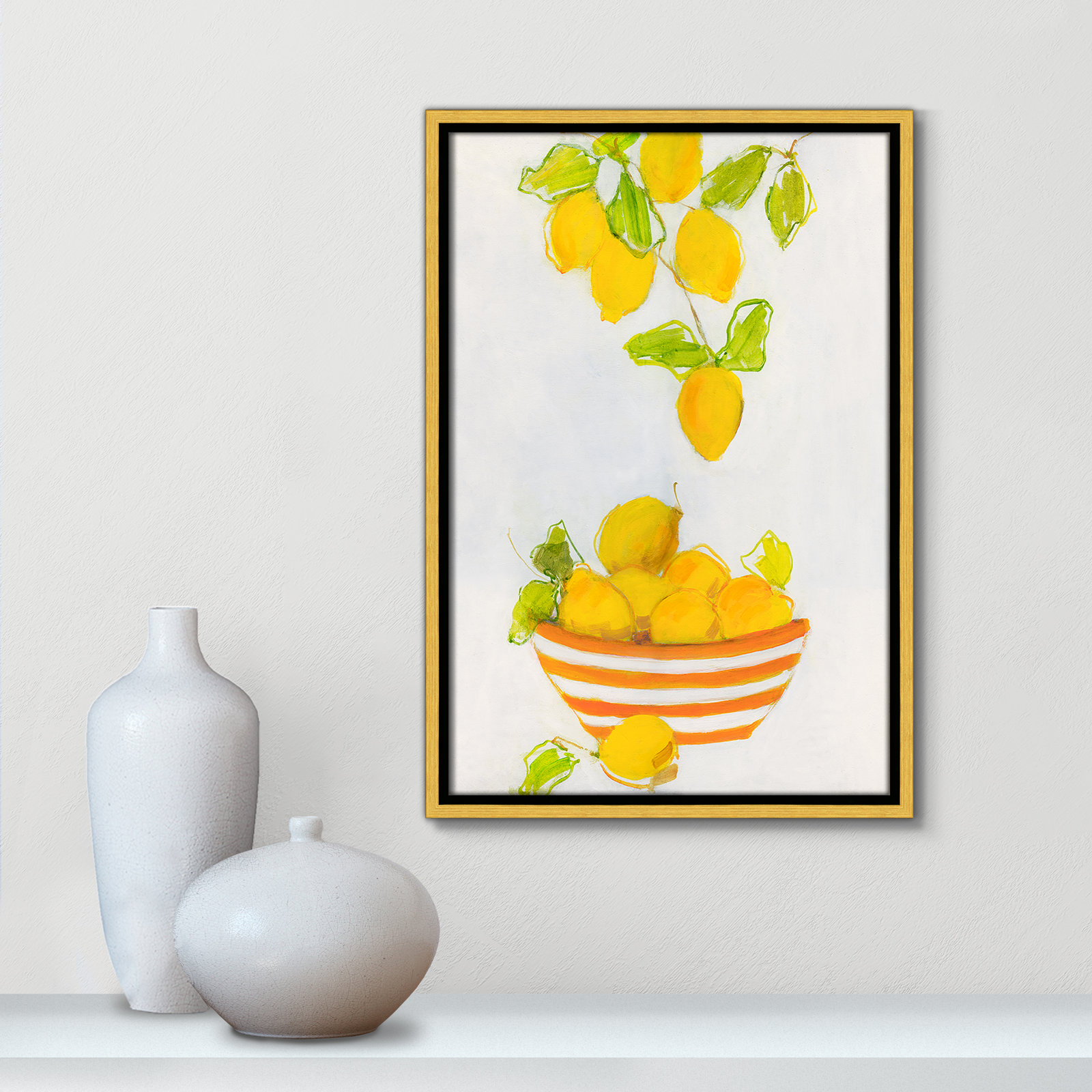 Darcy "Lemonlicious" Painting by Sally Swatland, 19.5" H x 13.5" W x 2" D, Gold Framed Canvas