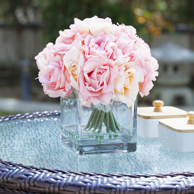 Fabric Rose Arrangement in Vase, Pink