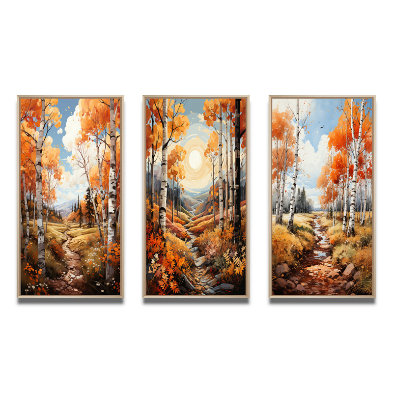 «Birch Woods Autumn Whispers», 3 pièces sur toile, Encadré naturel, H 40 po x l 60 po