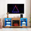 Console de foyer électrique pour téléviseur, grand espace de rangement, chêne, support 62 po, support réglable avec 21 couleurs de flammes avec foyer, flamme réaliste, charge, armoire, chêne 58 po