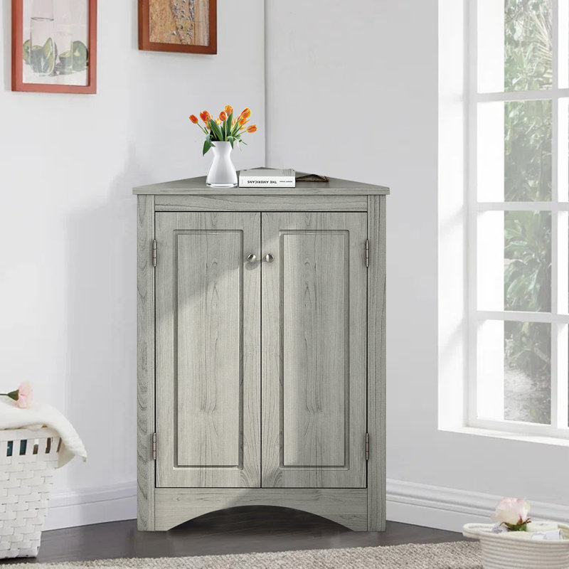 Armoire d'appoint d'angle à 2 portes, Chêne, Argent argent