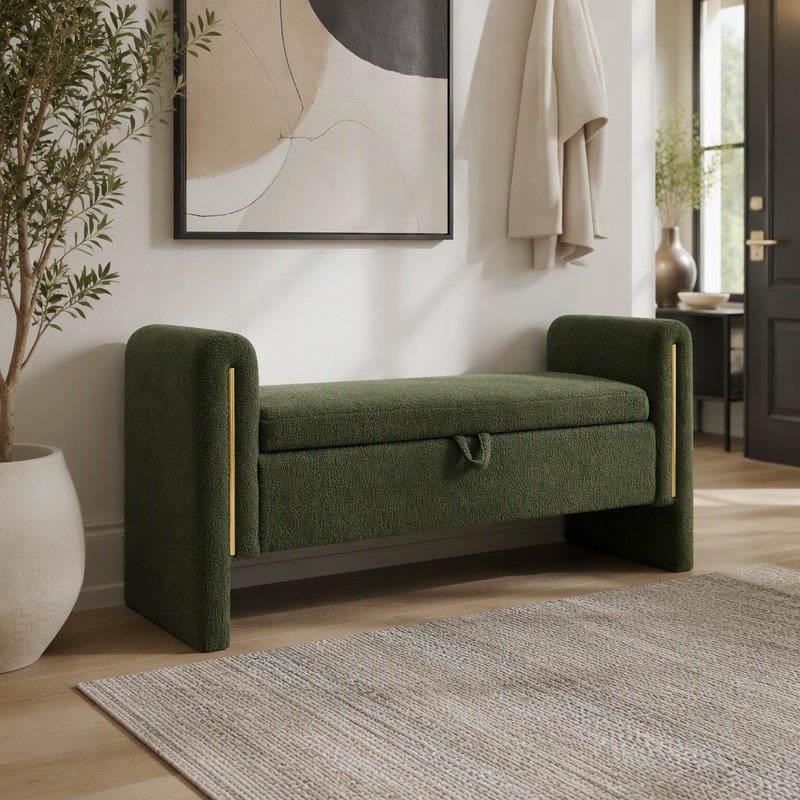 Banc de bout avec accoudoirs et rangement Modern, Vert olive