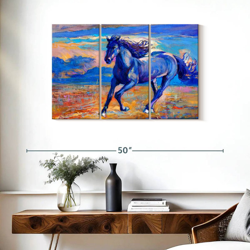 Cheval bleu, H 24 po x l 38 po