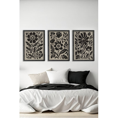 Ensemble de 3 panneaux décoratifs élégants en bois aggloméré, cadre en bois massif, 13,4 x 19,3 x 0,6 pouces | Œuvre d'art 100% MDF avec impression numérique | Parfait pour le salon, la chambre à coucher et le bureau, design élégant et moderne