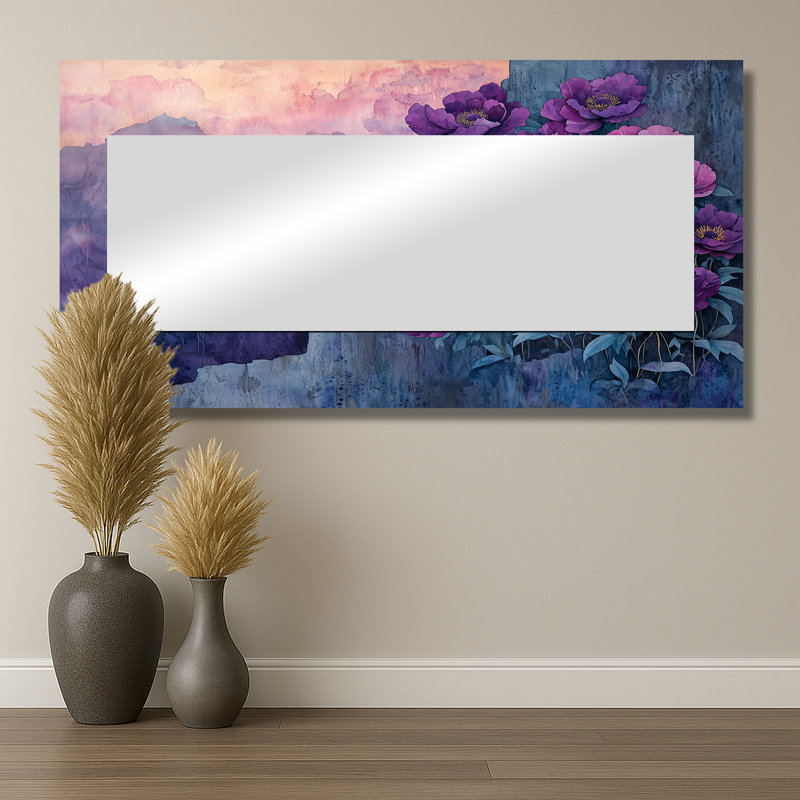 Lavender Peonies On The Rocky Slope II - Floral Mirror Wall Decor - Printed On Metal, 28" x 55"