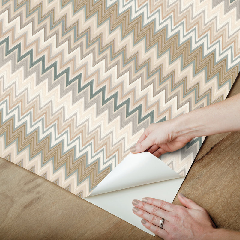 Papier peint adhésif zigzag blanc, Vert