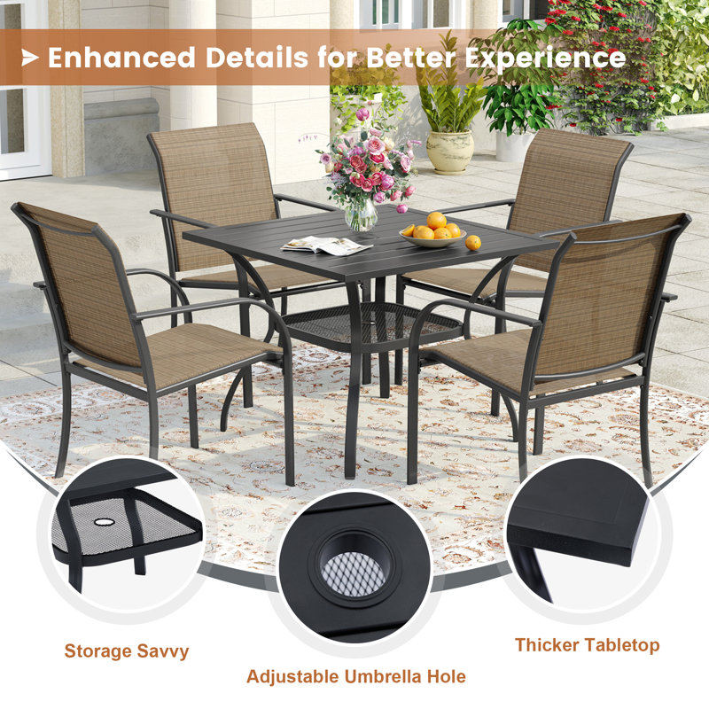 Lavonya 4 - Person Patio Dining Set with Square Table, Black/Brown